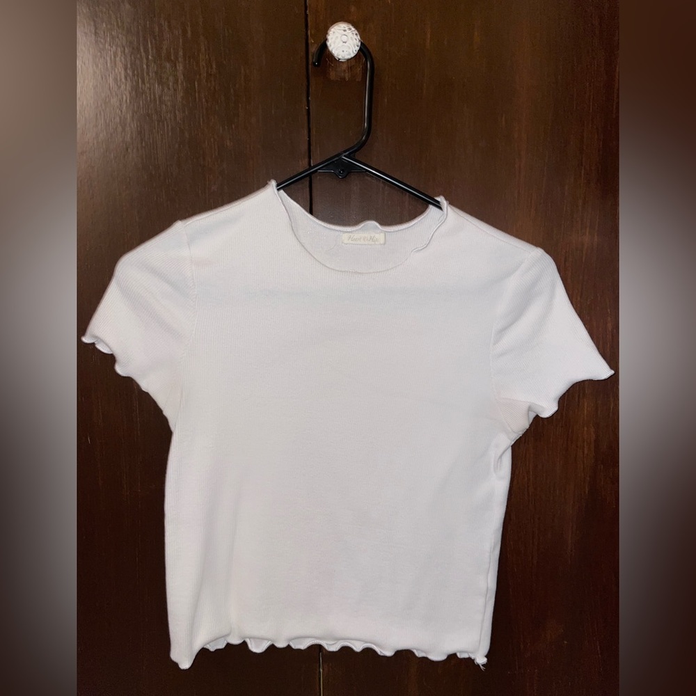 Adult Small White Frilly Tight Short Sleeved Crop Top